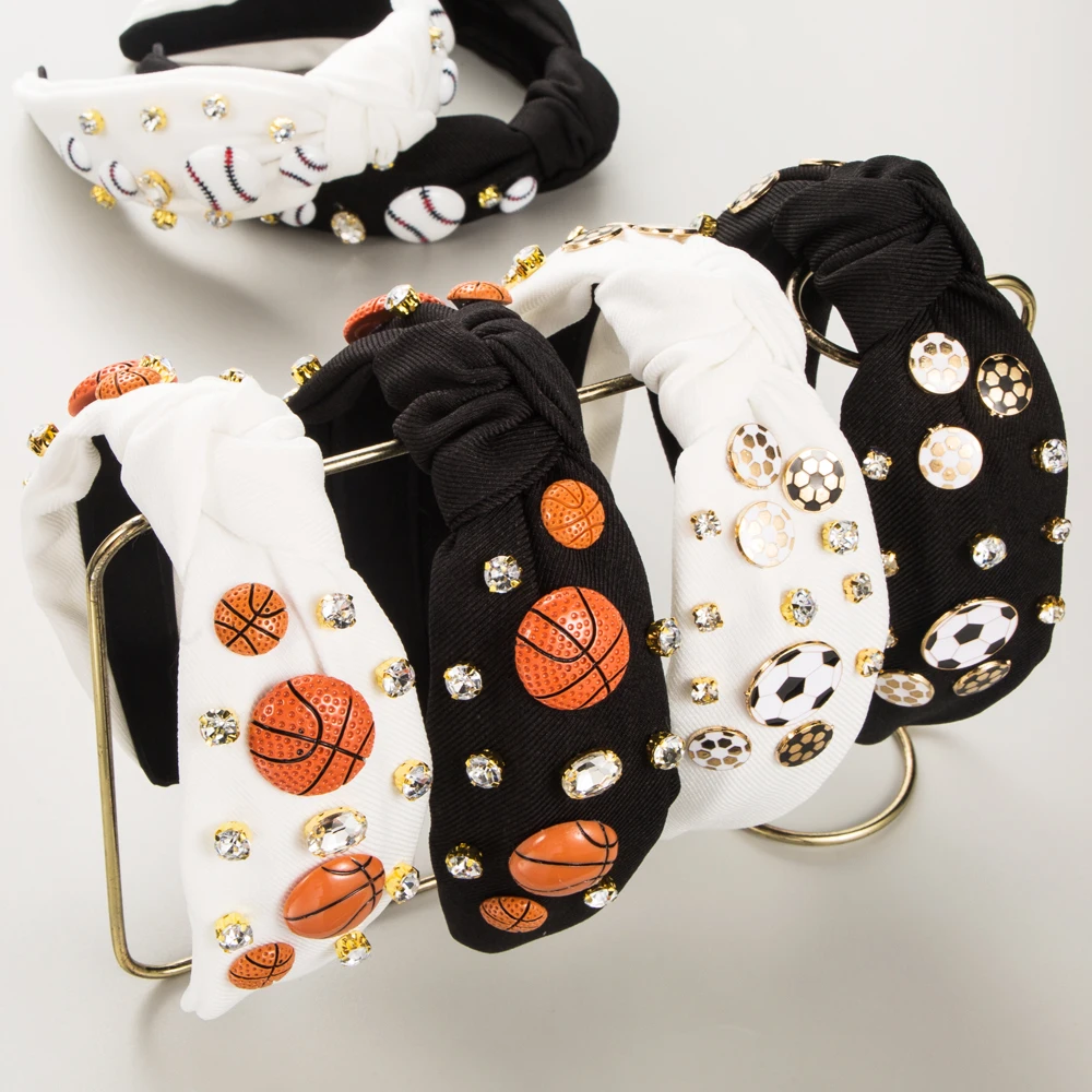 Fashionable Sports Style Basketball Football Baseball Headband Hot Selling Simple Fabric Rhinestone Headband