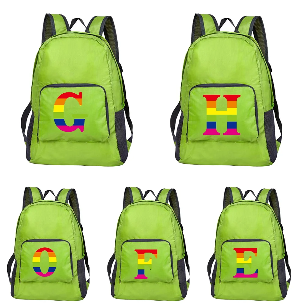 

New Rainbow Letter Printed Folding Hiking Bag Ultra-light Outdoor Cycling Travel Backpack Portable Folding Backpack