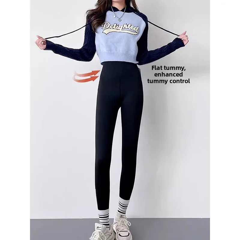 กางเกงโยคะเอวสูงสำหรับผู้หญิง ผ้าซับใน ทรงเข้ารูป กระชับสัดส่วน ใส่สบาย สำหรับฤดูใบไม้ร่วงและฤดูหนาว กางเกงขายาวลำลอง ใส่เป็นเสื้อคลุมด้านนอกได้