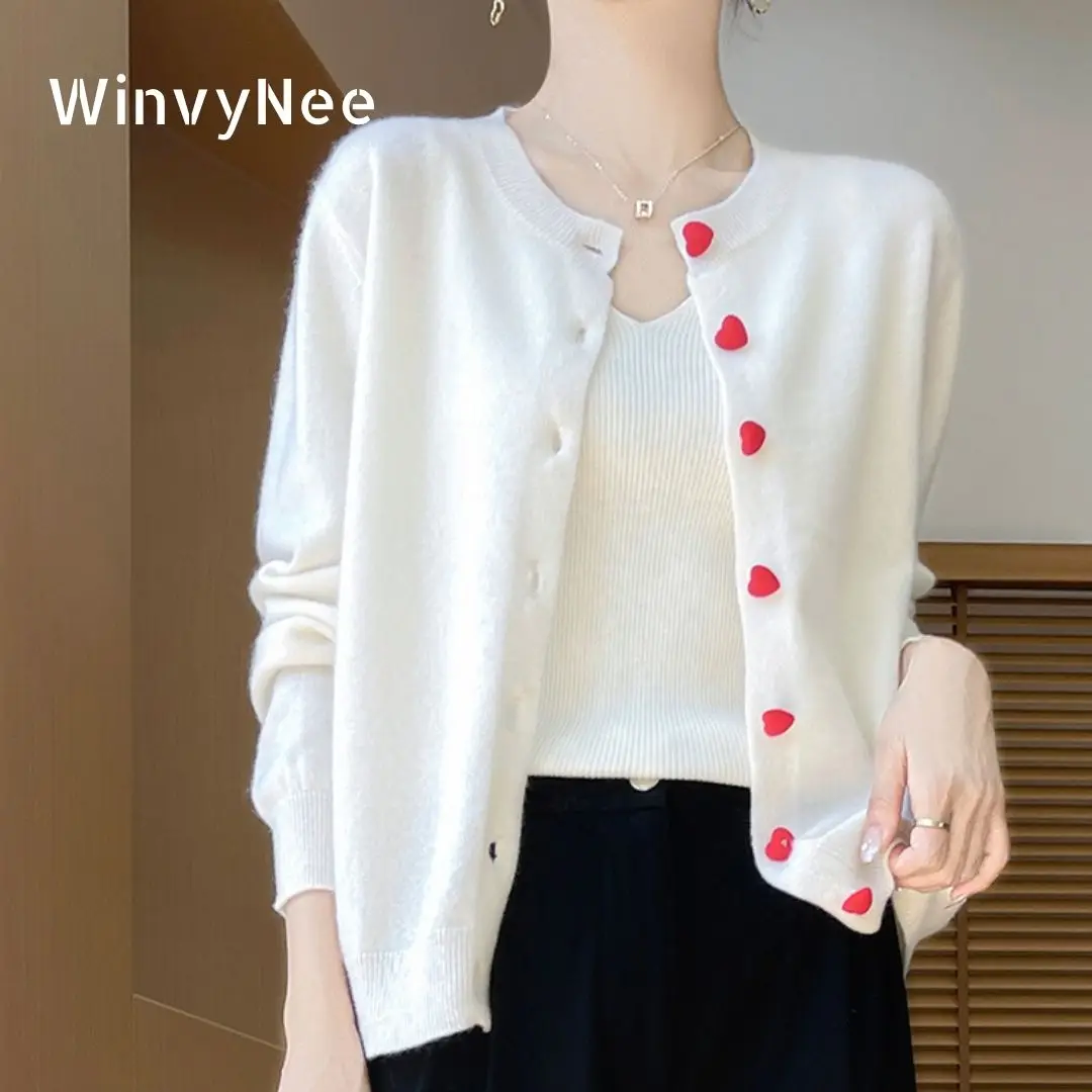 

WinvyNee Autumn Women's Clothing O-Neck Wool Cardigan Sweet Solid Knitted Top Women Sweater Outerwear Blouse Jumper B1573018