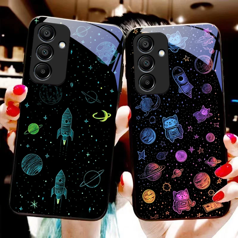 Dream Space Black Green For Samsung Galaxy A15 5G 54 4G 51 50 24 35 90 71 12 51 53 52S 80 22 34 Black Tempered Glass Phone Case