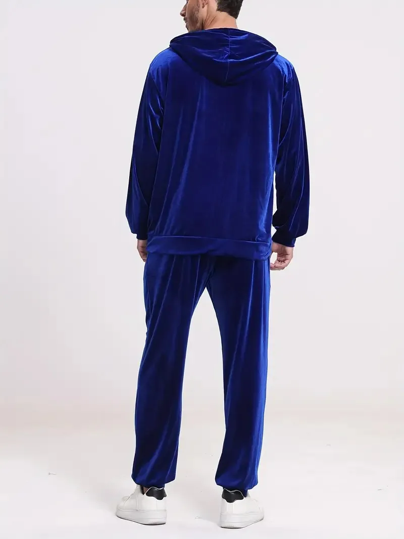 Herren-Trainingsanzug aus Samt in Goldoptik mit Reißverschluss-Hoodie, elastischen Bündchen und Jogginghose, Frühling/Herbst, europäisch-amerikanischer Casual-Stil, zweiteiliges Outfit – Detail 21