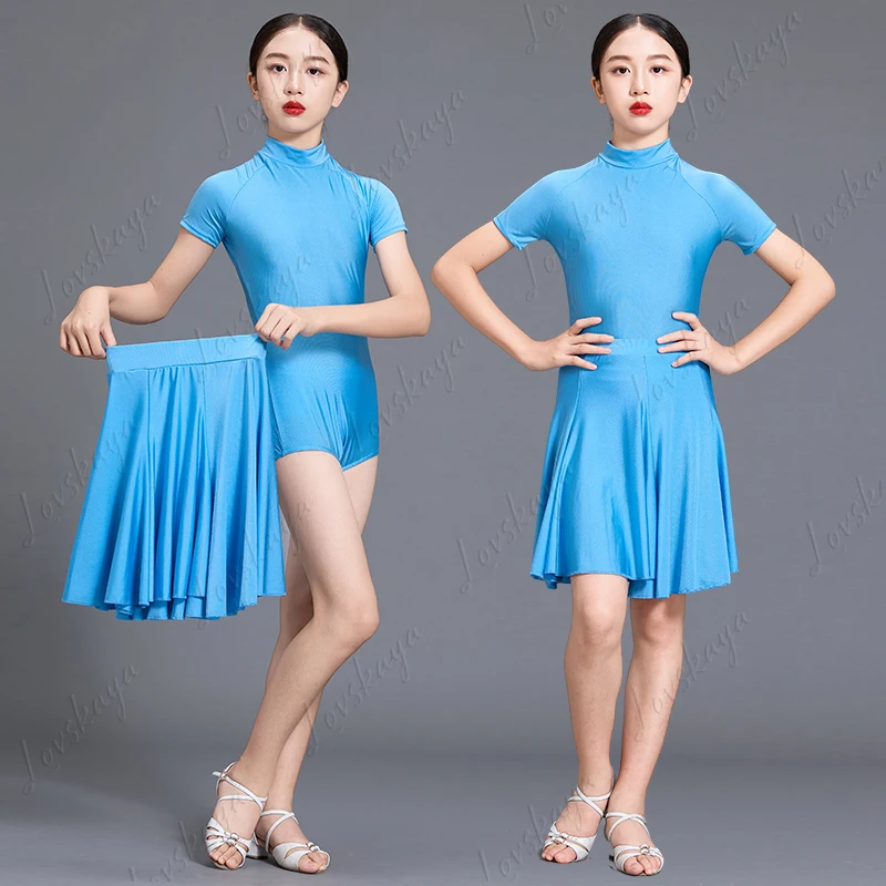 キラキラ輝くスパンコール付き子供用ラテンダンス衣装 - プロ競技用スカートセット - 子供用パフォーマンス衣装