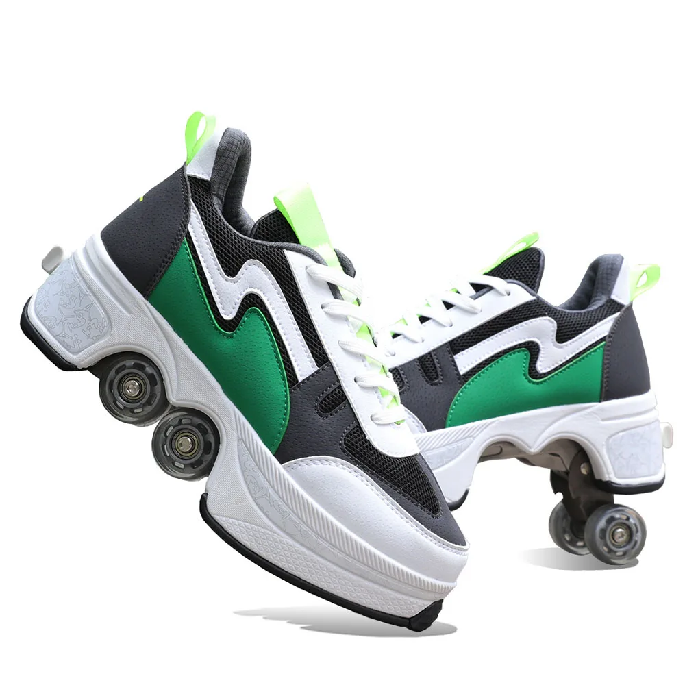 Deformation Roller Skating 2024 Sneakers Deformation Parkour Shoes 4 Wheels Rounds Of Running Shoes For Kids Adults Women Men