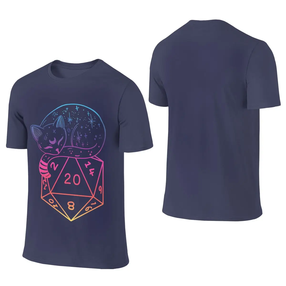 D20 CAT Rainbow Dnd Dice Japanese Fresh Reversible T-shirt Distressed Retro   Basic Tee