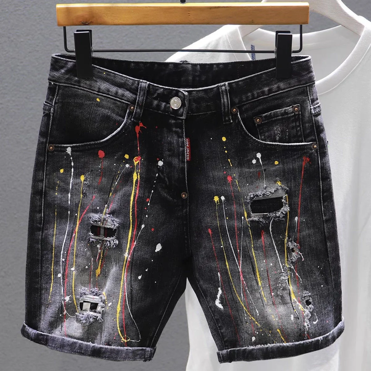 Youth Jeans Summer Mid-Waist Casual Denim Fve-Point Elastic Thin Section Jeans For Men