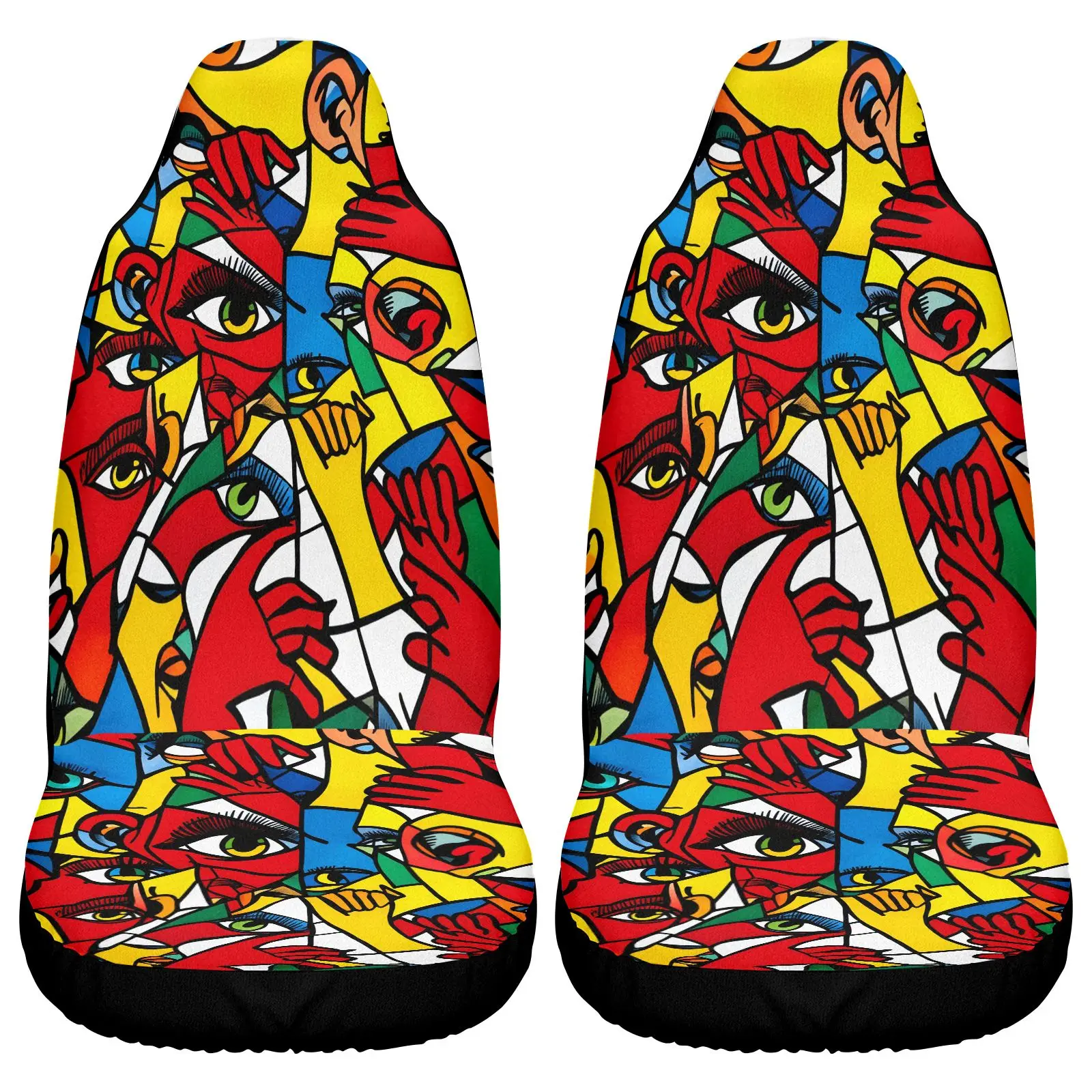 Car Seat Covers Red Yellow Blue Abstract Art Pattern | Non- Polyester Fabric, Universal Fit For Car Interior Decoration
