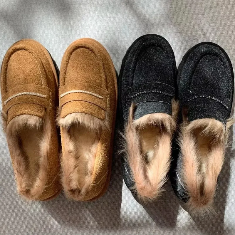Women Retro Round Toe Sheep Suede Loafers New Autumn Winter Low Heel Warm Slip on Pumps Fashion Ladies Casual Shoes 2026