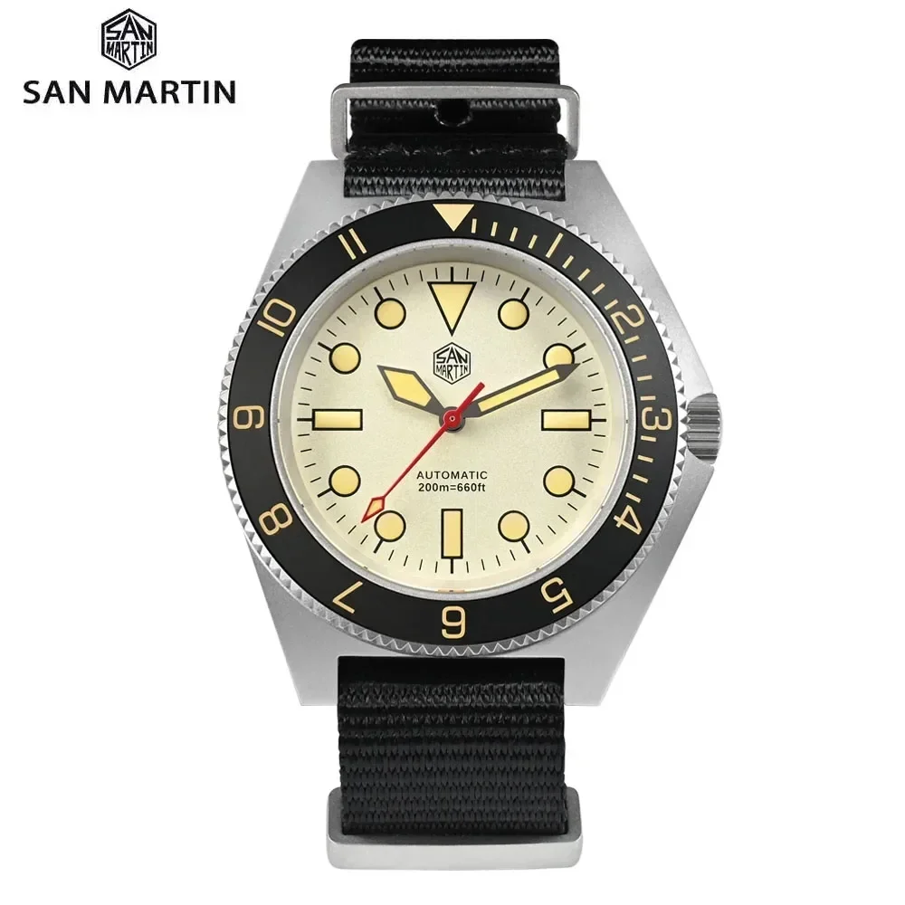 San Martin SN0123 40mm Dive Watch Vintage Bead Blasted Case NH35 Automatic Mechanical Sapphire Waterproof 200m Luminous Watches