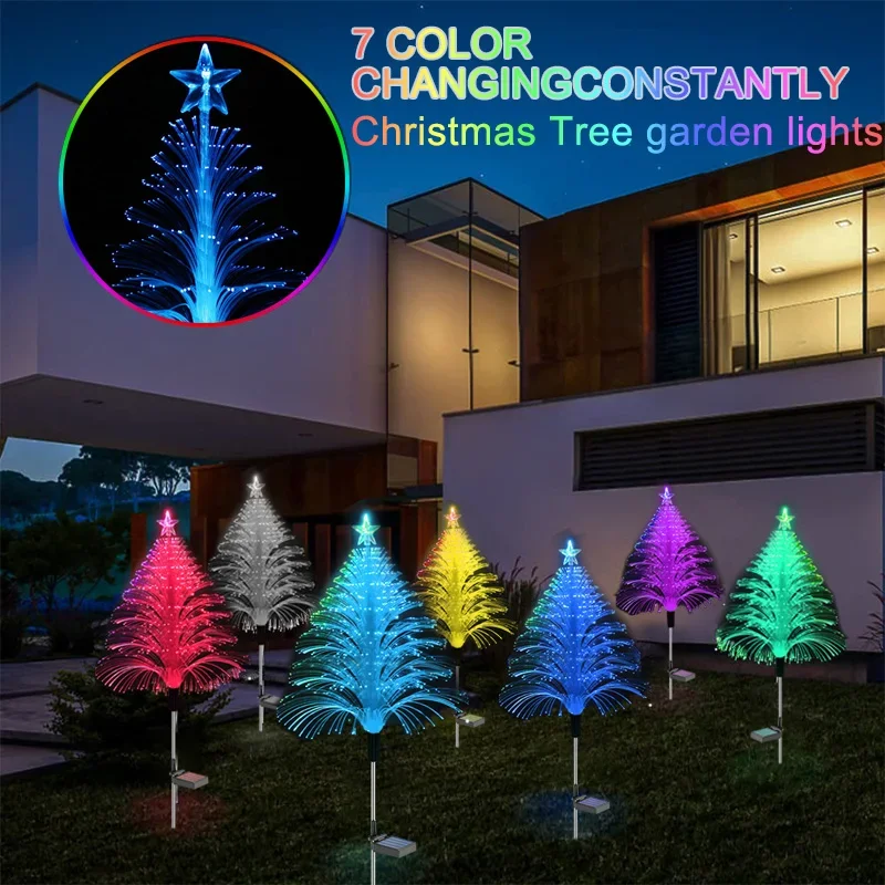 LED Solar Christmas Trees lampada da giardino in fibra luci da esterno impermeabili alimentate a energia solare luci Decorative per paesaggi da giardino