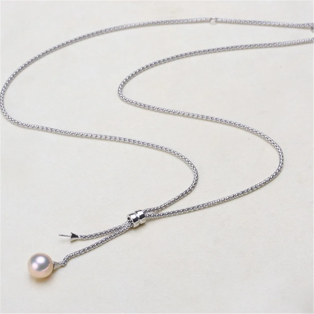 

DIY Accessory Pearl Pendant Set with Chain and Empty Holder S925 Sterling Silver Double Bead Pendant with Chain Matching 8-11mm