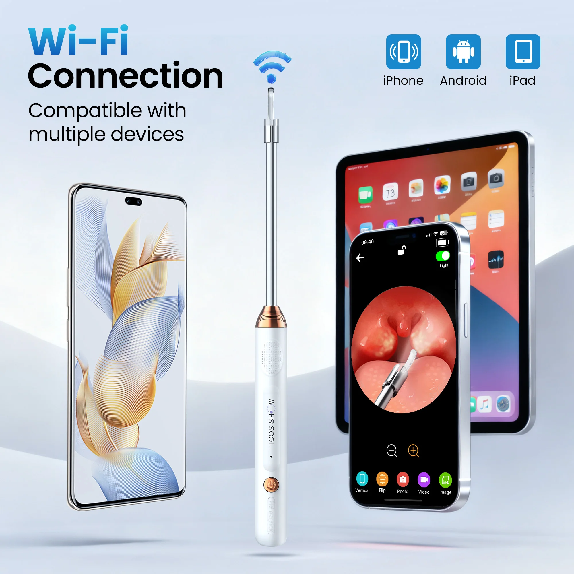 

Tonsil Stone Remover with Camera Visual Tonsil Stone Removal Kit 6 LED Light 1080P HD 5 Head Attachments for iOS & Android ipad