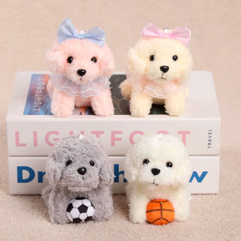 Cartoon Sitting Teddy Puppy Keyring Charm Cute Simulation Football Puppy Plush Stuffed Toy Backpack Decor For Birthday Gift