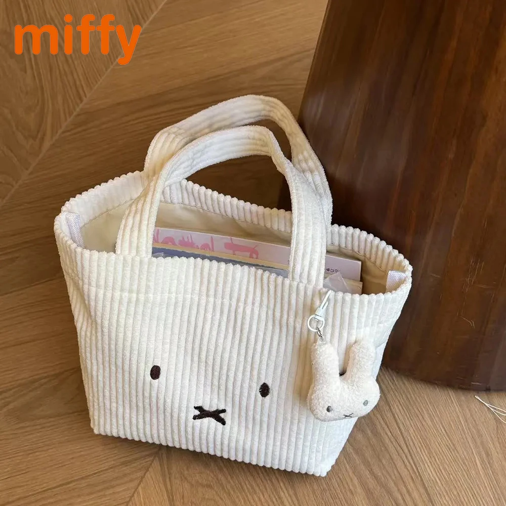 

Kawaii Miffy Cute Handbag Cartoon Rabbit Corduroy Portable Multifunctional Commute Cosmetics Storage Bag Girl Festival Gift