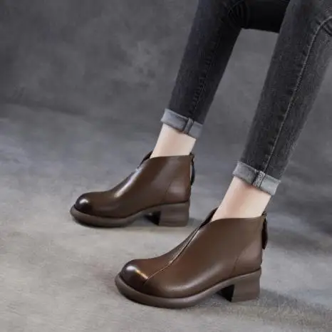 جلد طبيعي تشيلسي الأحذية الأحذية ort أنبوب الخلفي زيبر ثي كعب الخصم رمز صغير جلد العجل أحذية الشتاء Thie #2