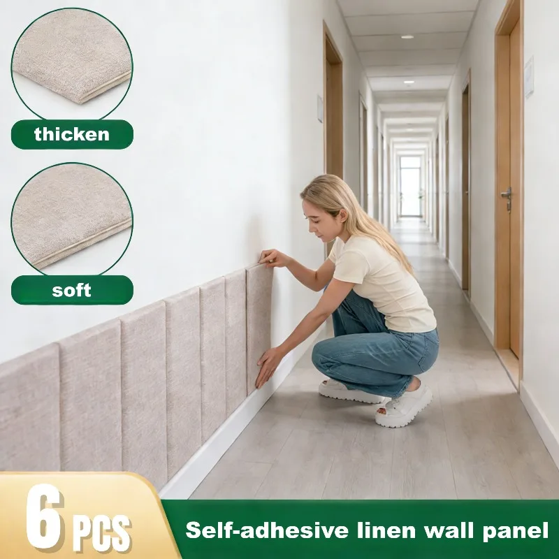 Linen Foam Self-Adhesive Wall Panels Soft Case Soundproofing Acoustic Panels Sticker for Bedroom Hallway Decorative Wall Coverin