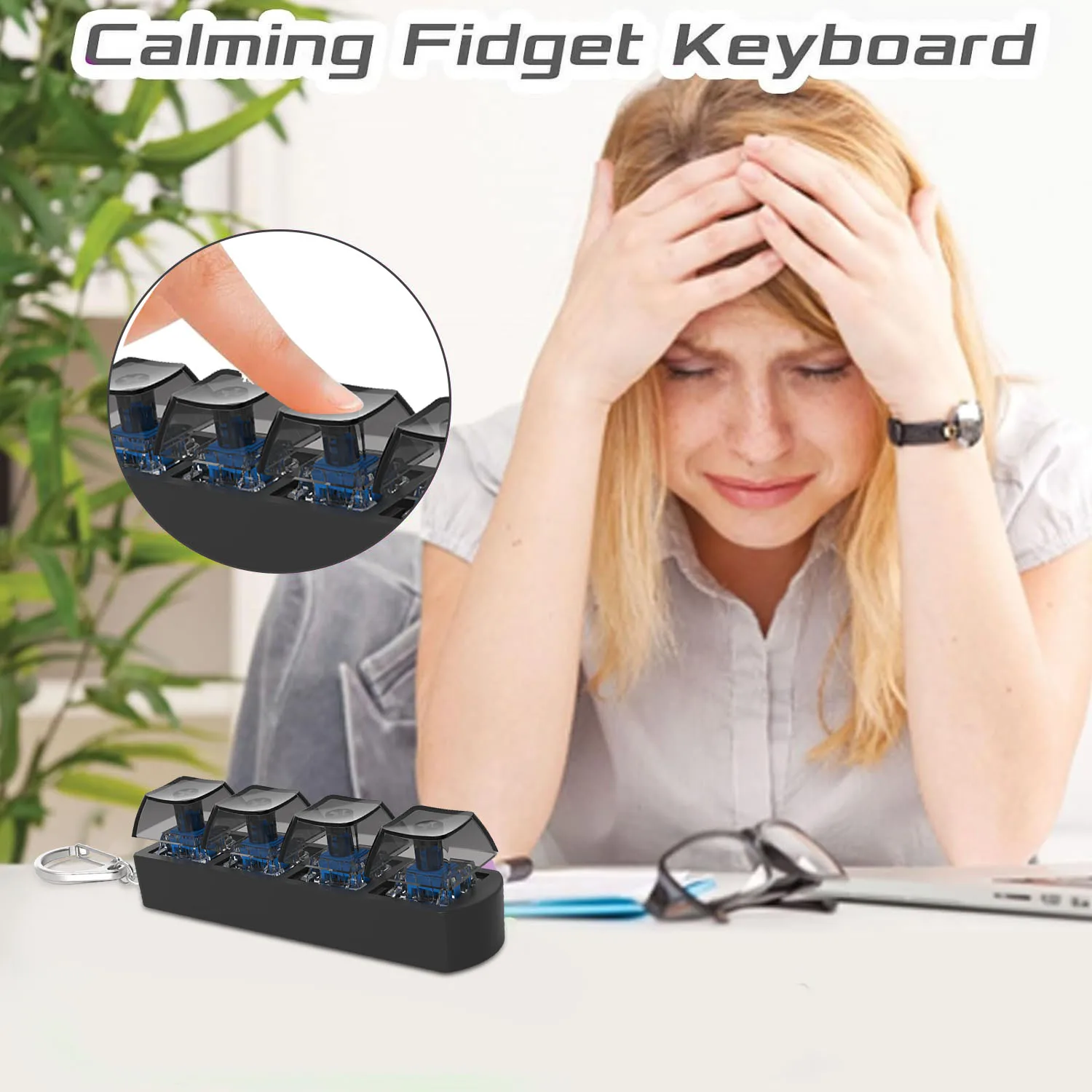 Transparent Black 4 Keys Keyboard Keycaps Fidget Toy,Party Stress Relief DIY Keycaps Toy Keyboard Caps Anti-Anxiety Point Keycap