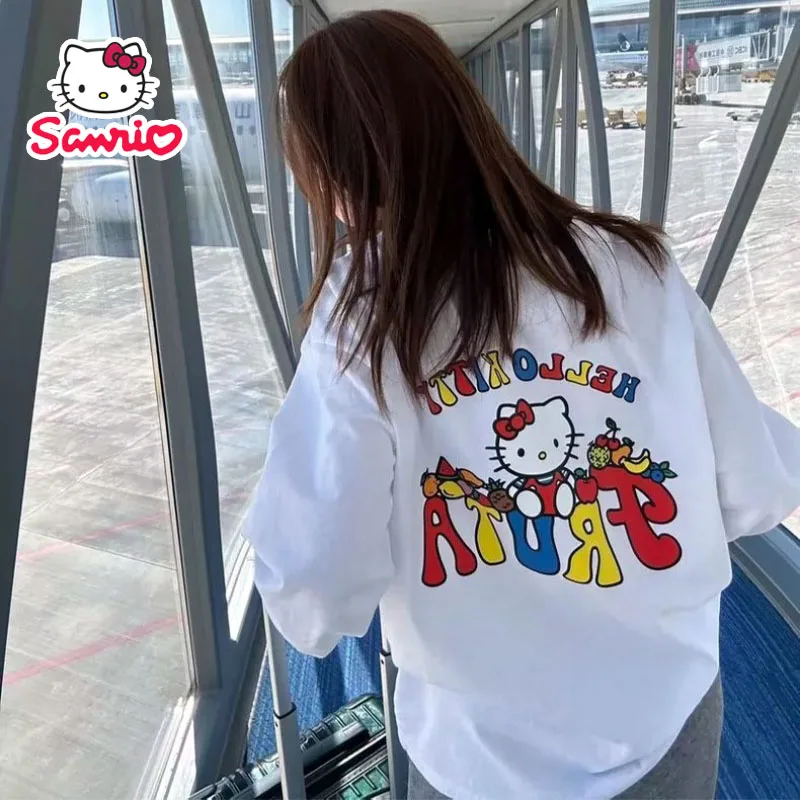 Sanrio Hello Kitty Women Long Sleeve T Shirts Autumn Tops Female Soft Casual Tees Long Sleeve Sexy Thin T-shirt Cotton Tops