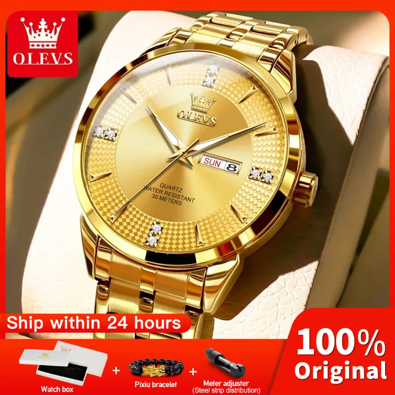 

OLEVS 9917 New Mens Watch Original Quartz Watch Diamond Scale Waterproof Luminous Dual Calendar Display Mens Gifts Freebie Reloj