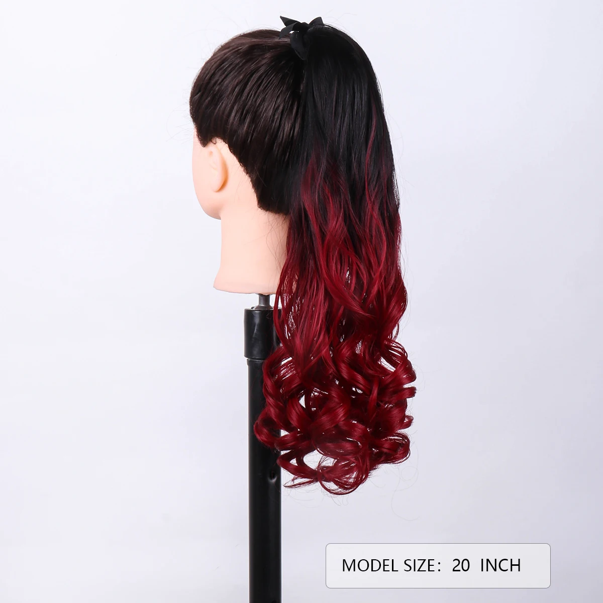 1 Pieces Synthetic Hair Extension With Strap Black-red gradient Long Wavy Curly 20 Inch Clip in Hairpiece Ponytail Full Machine