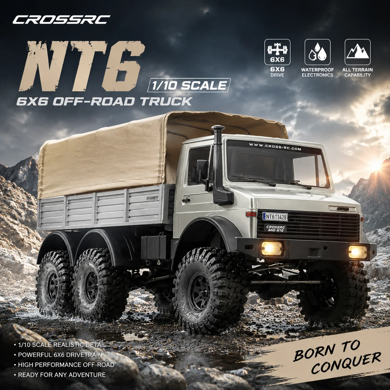 Hot CROSSRC EMO 1/10 NT6 Simulation Unimok 6X6 Climbing Off-Road Vehicle Remote Control Car Electric Model Car RC Car Toy