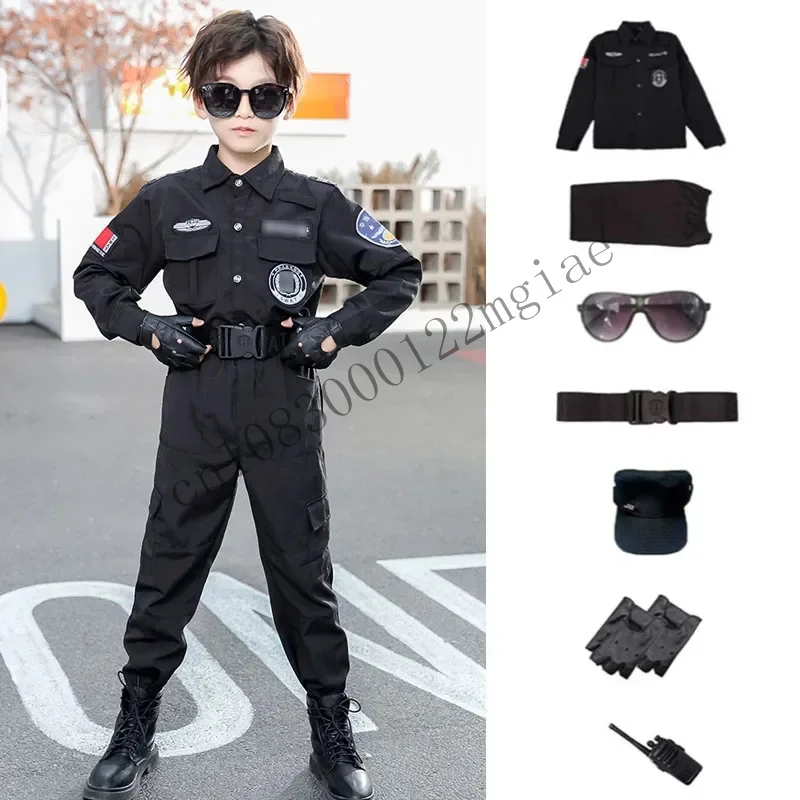 110-160Cm Boys Halloween Children Policeman Cosplay Costumes Kids Boy Police Uniform Carnival Party Army Policemen Clothi CMM221