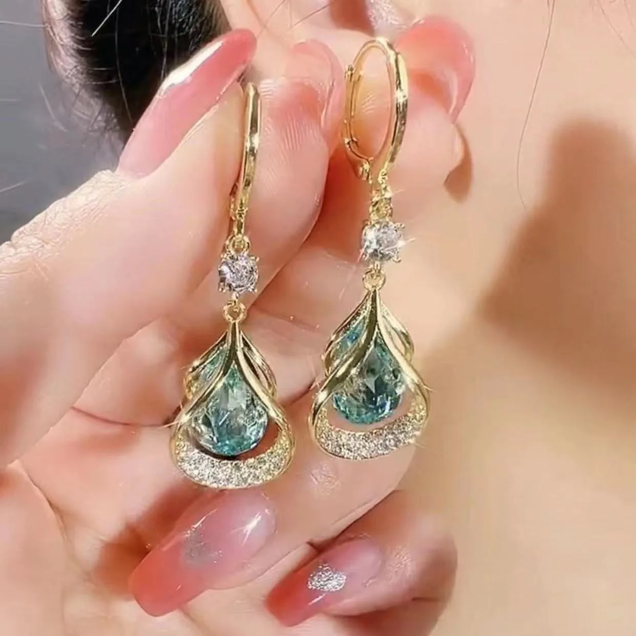 Fashion Elegant Slimming Magnetic Weight Loss Earrings for Women Sparkly Rhinestone Dangle Stone Lymphatic High-Grade Pendants
