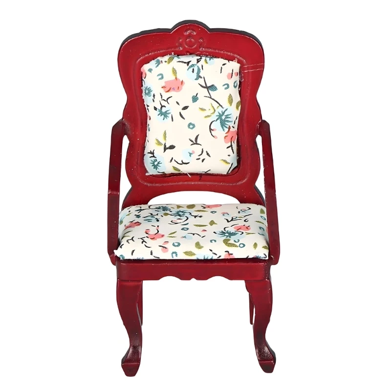 

Realistic Miniature Chair Red Brown Wooden Antique Design 1 12 Scale 15UB