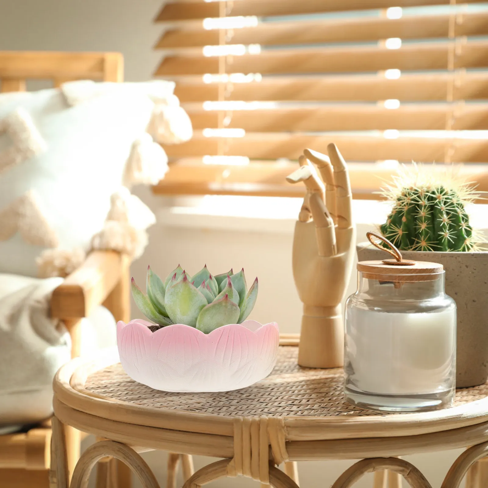 2Pcs Creative Succulent Planter Pot with Wide Mouth Handpainted Lotus Pattern Coarse Clay Flowerpot for Windowsill Balcony Desk