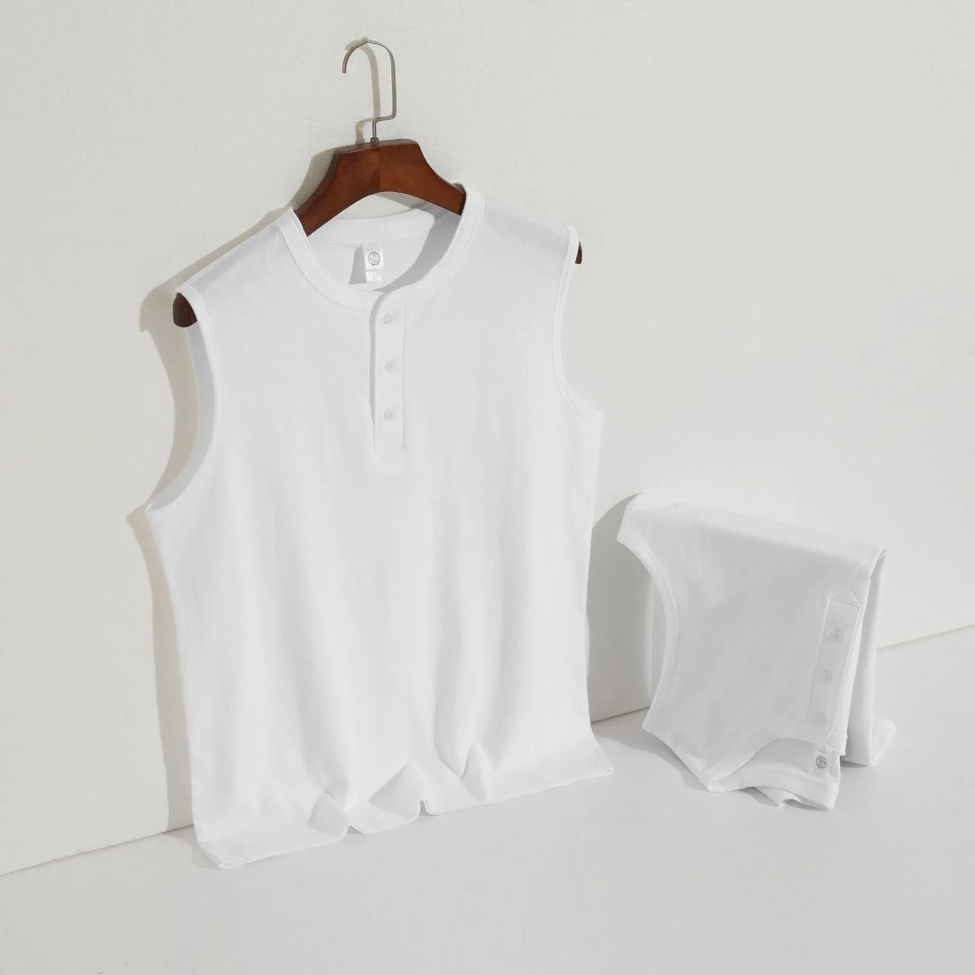 Henley Shirt Cotton Vest American Vintage Hen Sleeveless T-Shirt