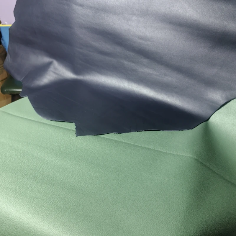1.2mm Navy Blue / Green Cowhide. Top-Grain Leather. Genuine Leather Material. Handmade DIY for Bags. Full Sheet Cutting.