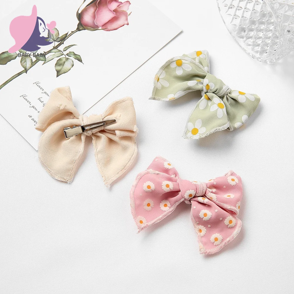 Print Bow Hair Clips Cute Girls Daisy Flowers Cotton Fabric Hairclip Hair Bows Girl Barrettes Hair accessories for Children