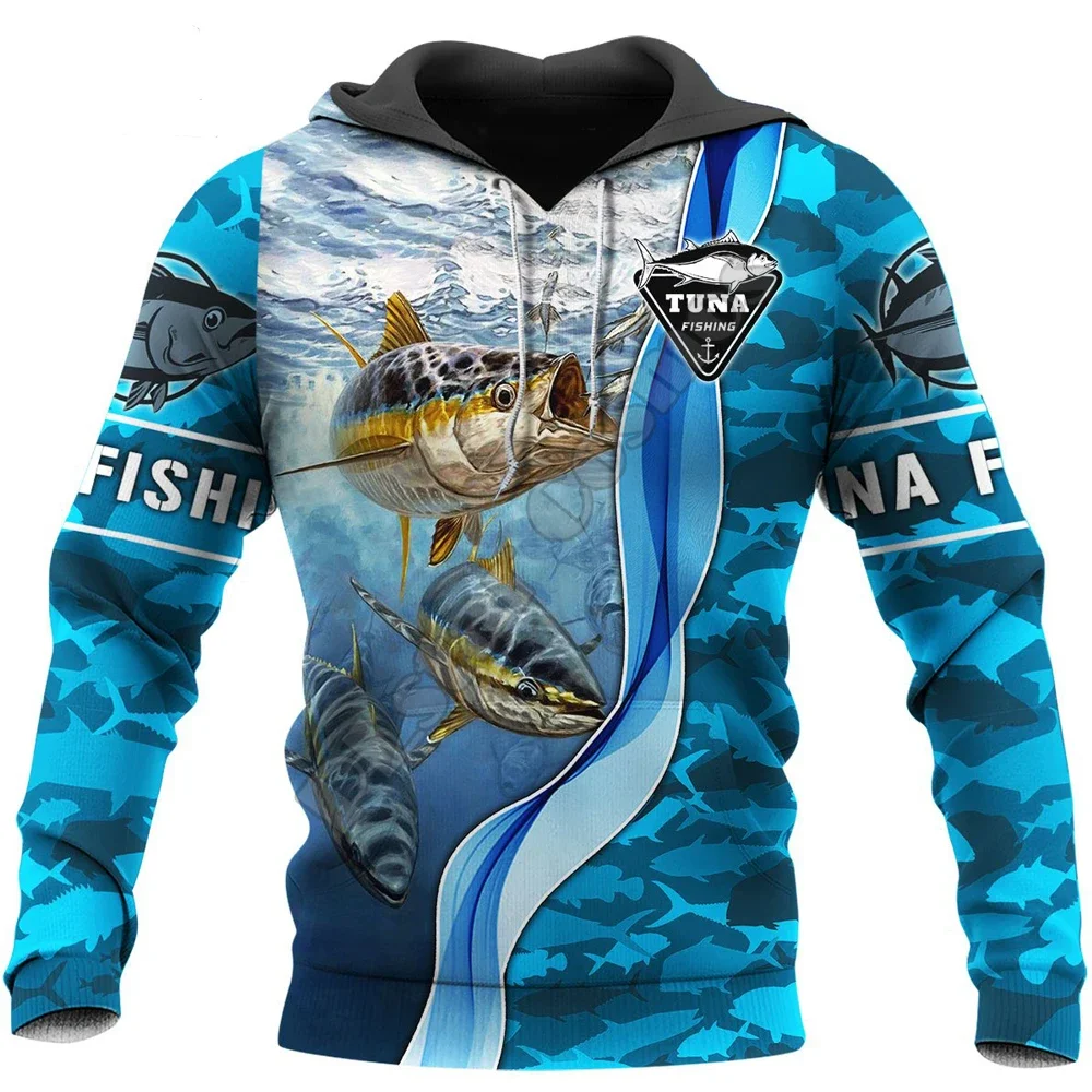 Sudadera con capucha para hombre con estampado 3D de pesca de atún, suéter informal Unisex, chaqueta deportiva esencial, Harajuku, otoño