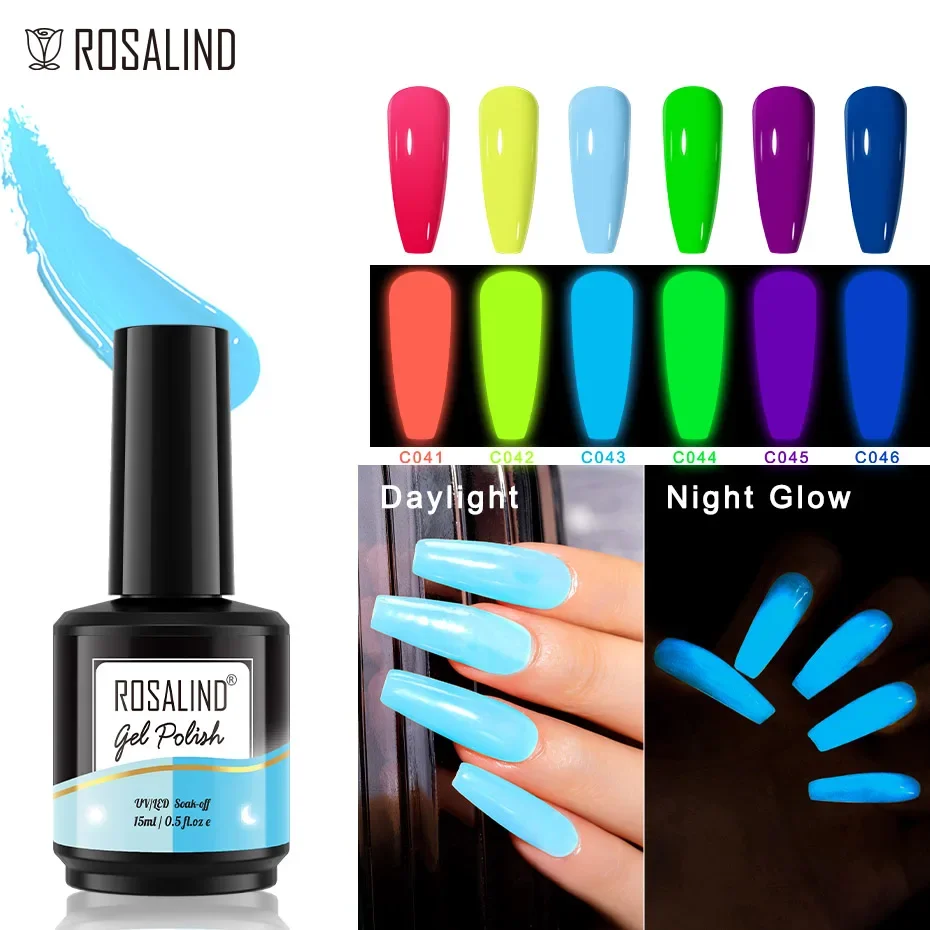 ROSALIND 15 ml Semi Permanente UV Vernis Neon Kleur Glitter Nagel Gel Polish Hybrid Nail Art Losweken Base Top Coat gel Lak