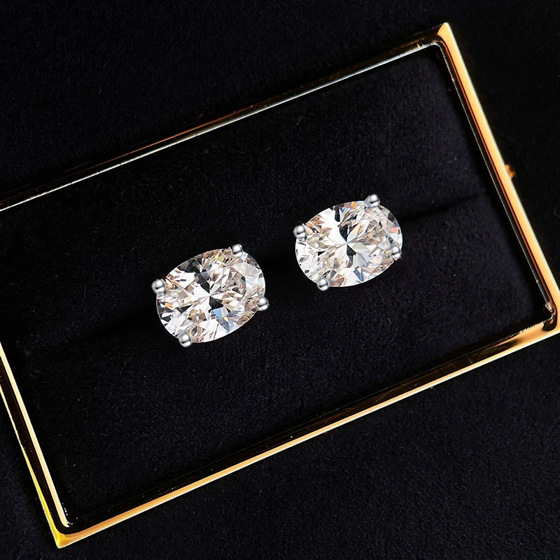 ORSA JEWELS Real 925 Sterling Silver Oval-Cut AAAA Cubic Zriconia Stud Earrings for Women Handmade Earring Wedding Jewelry APE58