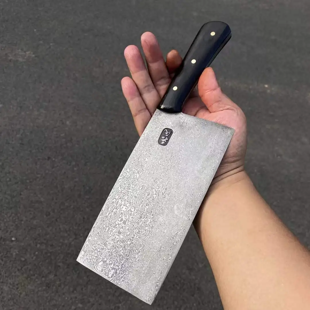 7.5 Inch Slicing Knife Handmade Forged Damascus Steel Blade Ebony Handle Chef Cutting Vegetables Cleaver Meat Kitchen Knife