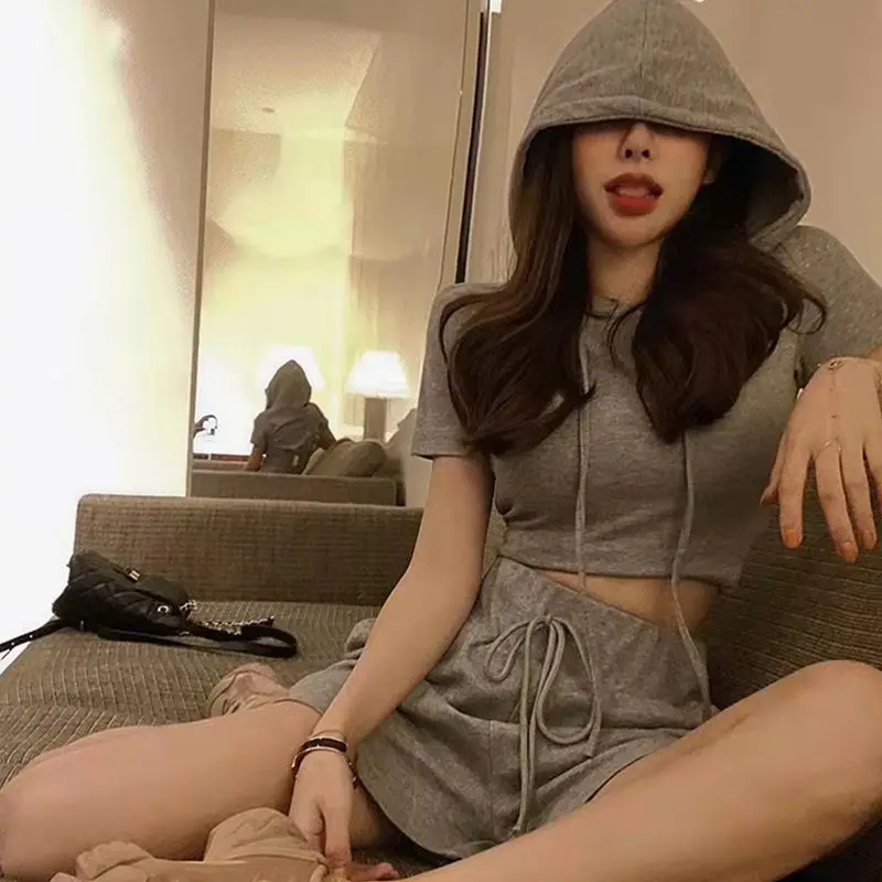 

Summer Casual Sportswear Set Women's Short Sleeve T-Shirt Cotton Fitness Yoga Running Suit Color Two-Piece Trendy Women...