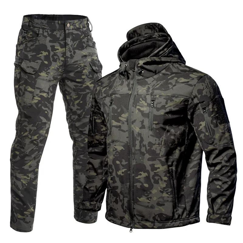 Men's Winter Thick Windproof and Breathable Cool Camouflage Suit 2-piece Set Outdoor Running Sports Cold Proof and Warm Jacket