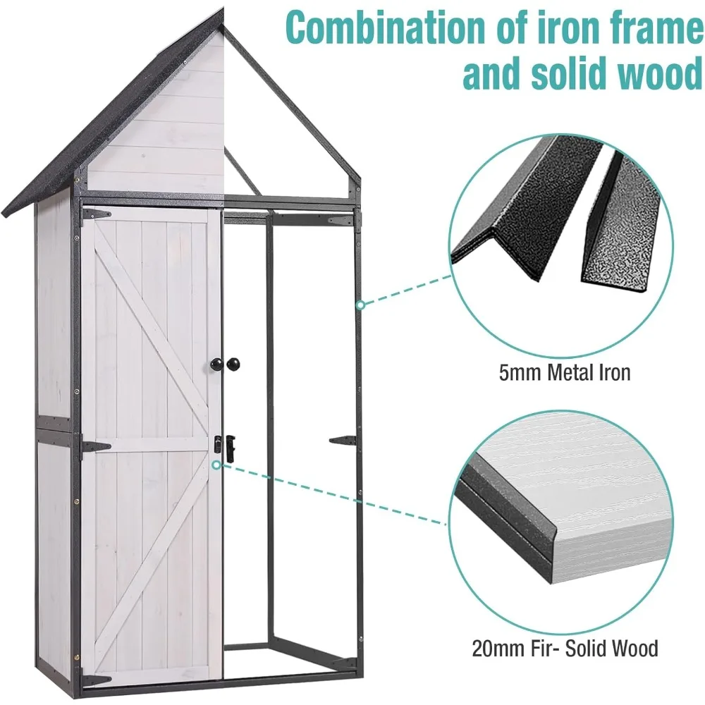 Sheds Outdoor Storage,Garden Shed with Metal Frame Structure and Adjustable Shelves,Large Capacity Storage Tool Cabinet Box