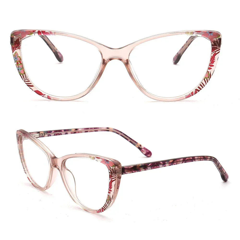 Women's Tortoise Shell Cat Eye Optical Eyeglass Frames Transparent Pink Fashion Prescription Spectacles Glasses Frame