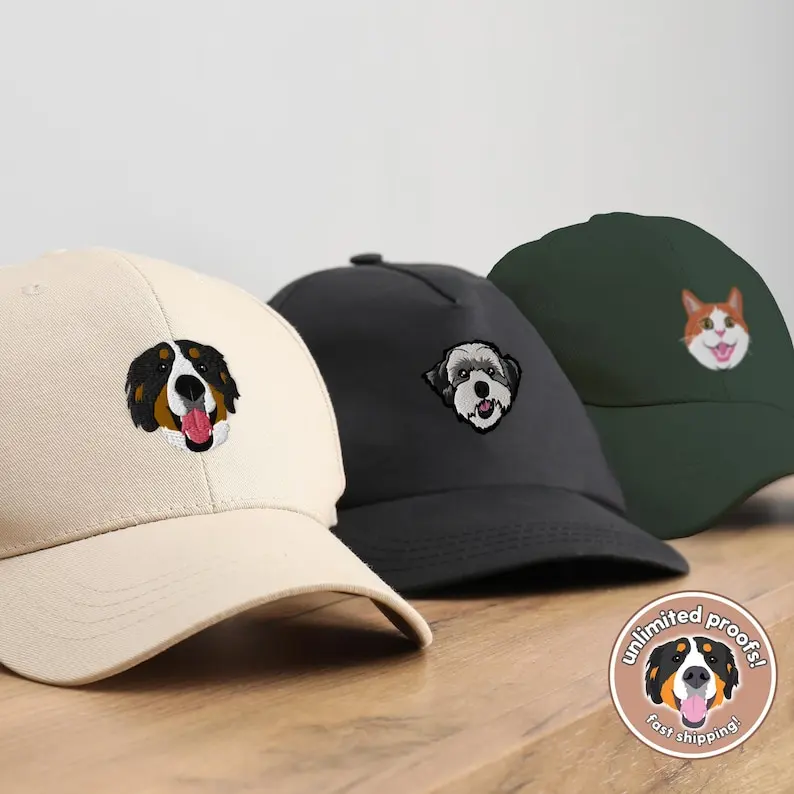 

Custom EMBROIDERED Pet Hat Using Pet Photo Personalized Dog Cat Cap Baseball Cap Dog Mom Hat