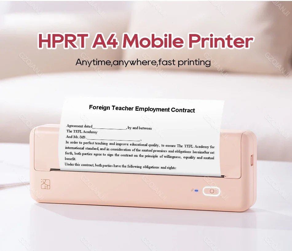 HPRT MT810 A4 Portable Wireless Travel Printer Supports BT Thermal Printer Compatible with iOS Android Laptops