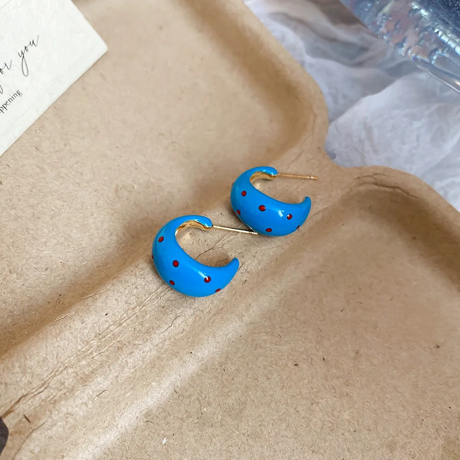 ต่างหูเงินแท้ทรงเข็มรูปตัว C ลายจุดเคลือบเงาแบบเย็น ดีไซน์ใหม่ ต่างหูแบบติดหู ดีไซน์หรูหรา ทันสมัย สไตล์เฉพาะกลุ่ม