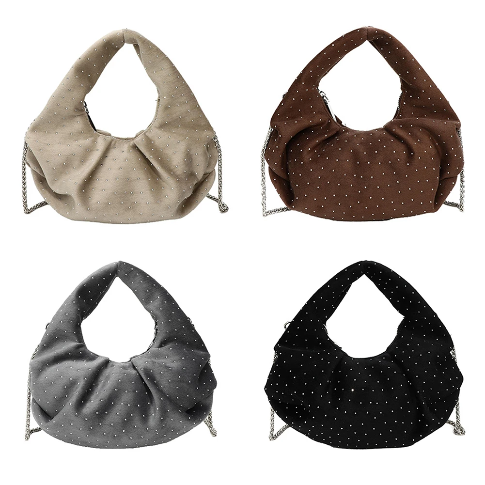 

Women Rhinestone Shoulder Bag with Chain Shiny Rhinestone Handbag Large Capacity All-Match Evening Bag Wedding Party Commute Bag