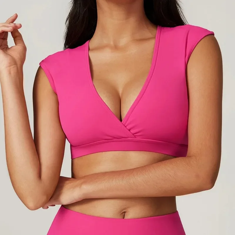 女性のためのセクシーなプッシュアップスポーツブラ,取り外し可能な胸パッド,フィットネス下着,ジムランニング,女性のファッション,Vネック,ヨガ