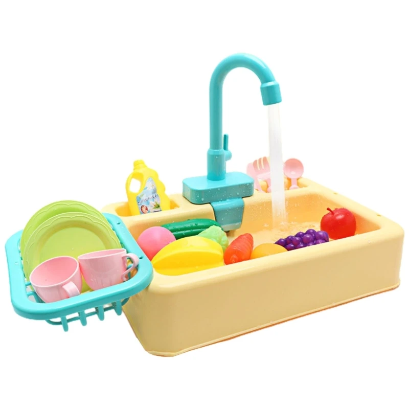 Montessori Kitchen Toy Sink Toy, Playing House Role-Playing Toy, Máquina lavar louça com água corrente, Lava-louças