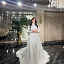 Simple Wedding Dresses Mermaid Woman's Long Sleeve Bride Gowns Elegant High Neck 2 In 1 Satin Customized Vestidos De Novias 2025