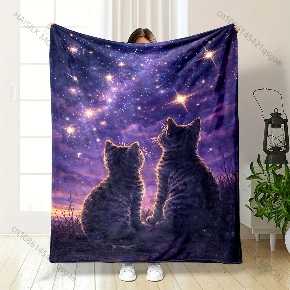 1PC Two cats watching stars Print Adult Children Warm Blankets Home Travel Car Soft and Comfortable Suitable for all seasons