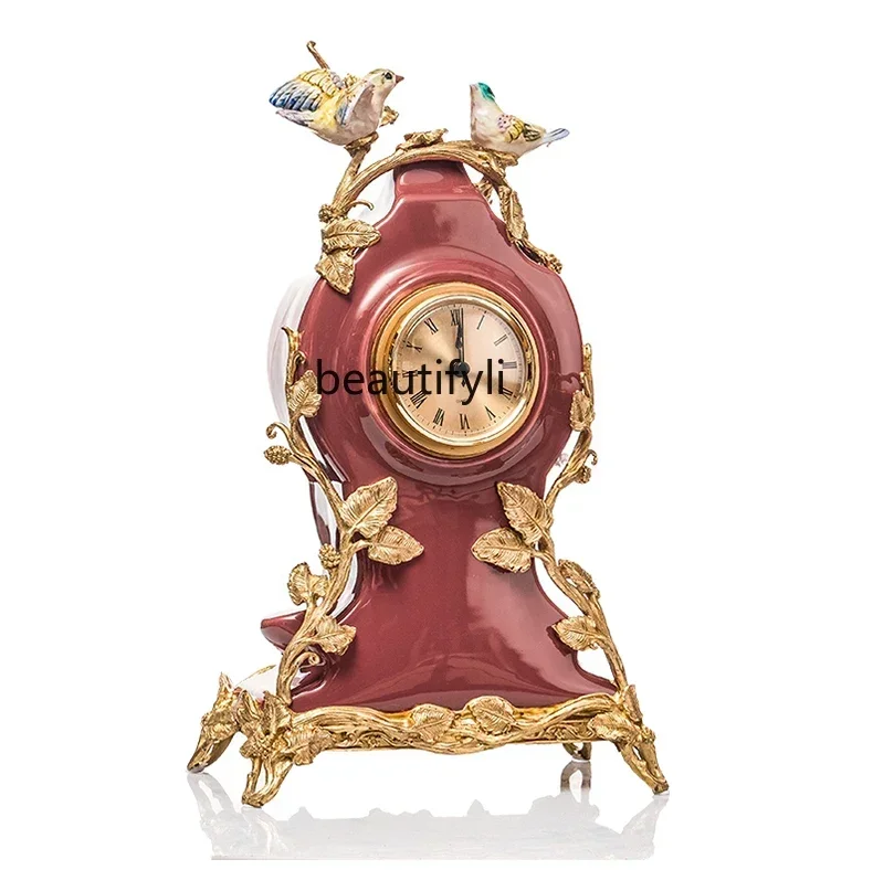 

European Style Living Room Exhibition Hall Decoration Crafts Clock Ceramic High-End Wine Cabinet Luxury Villa Decoration