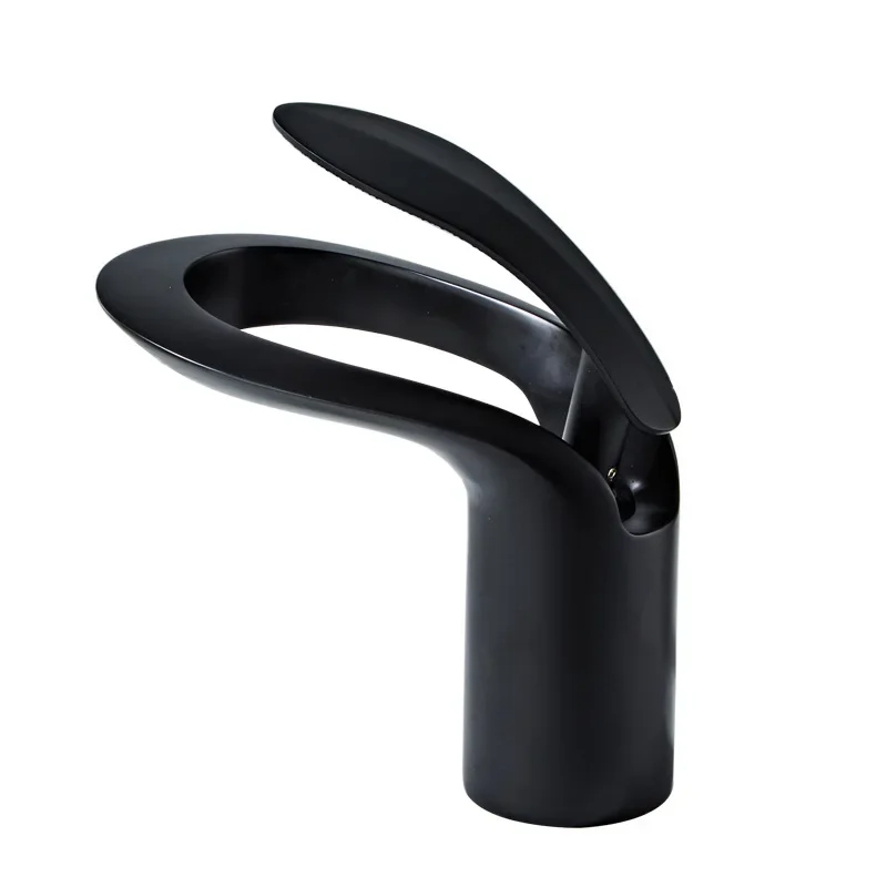 

Gun gray all copper white waterfall bathroom wash basin faucet, hot and cold washbasin basin household bathroom cabinet